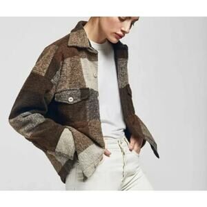 Anine Bing Espresso Black Plaid Wool Bobbi Jacket Size Large